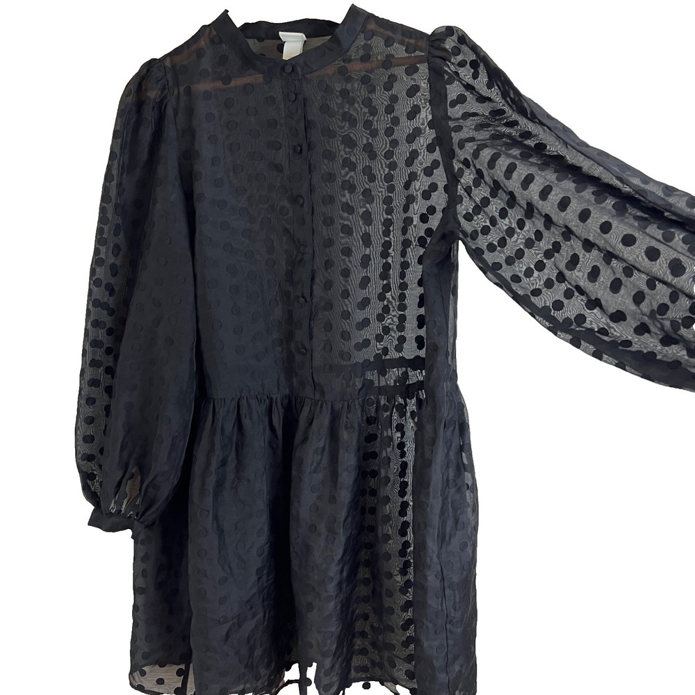 H&M Sheer Black Polka Dot Mini Dress Size Large or Long Tunic Top Dark Romantic